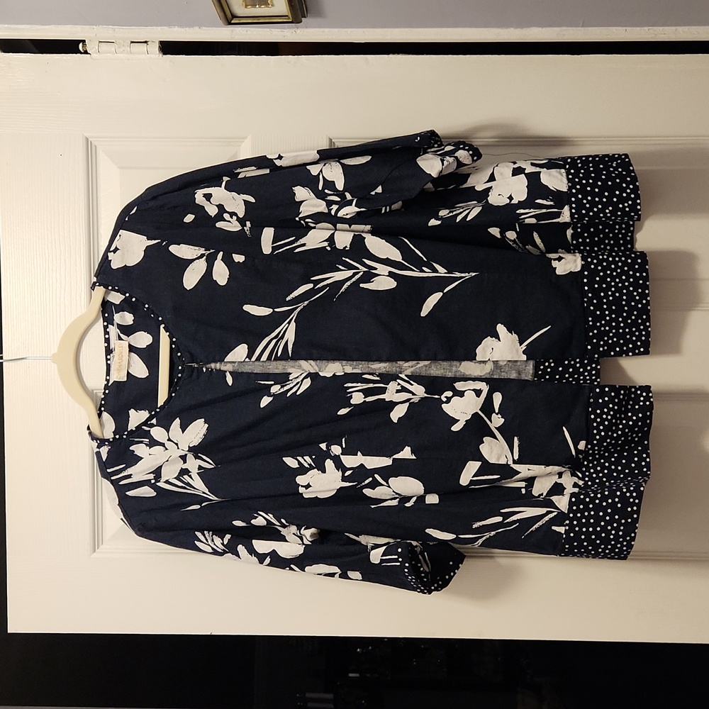 Cynthia Rowley flowered, polka dot, blue and white jacket